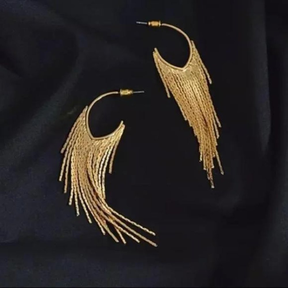 18K Gold plated tassels dangle Earrings, beautiful Earrings, cute Earrings. - Picture 2 of 3